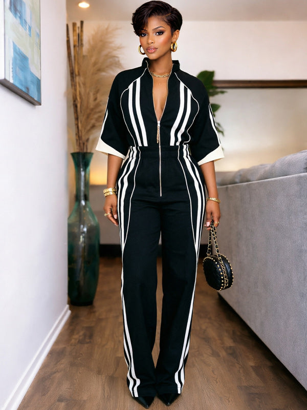Stripe Zip-Front Jumpsuit