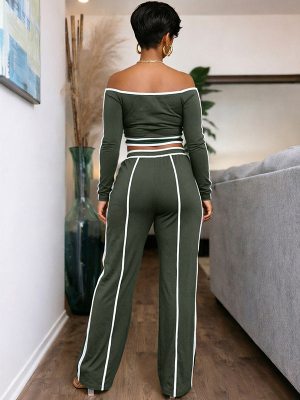Piping Off-Shoulder Top & Pants Set