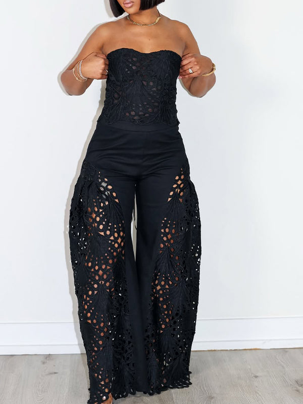 Lace Tube Top & Wide-Leg Pants Set
