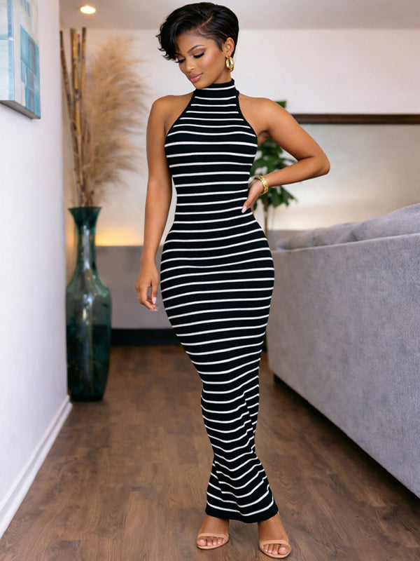 Stripe Halter Maxi Dress