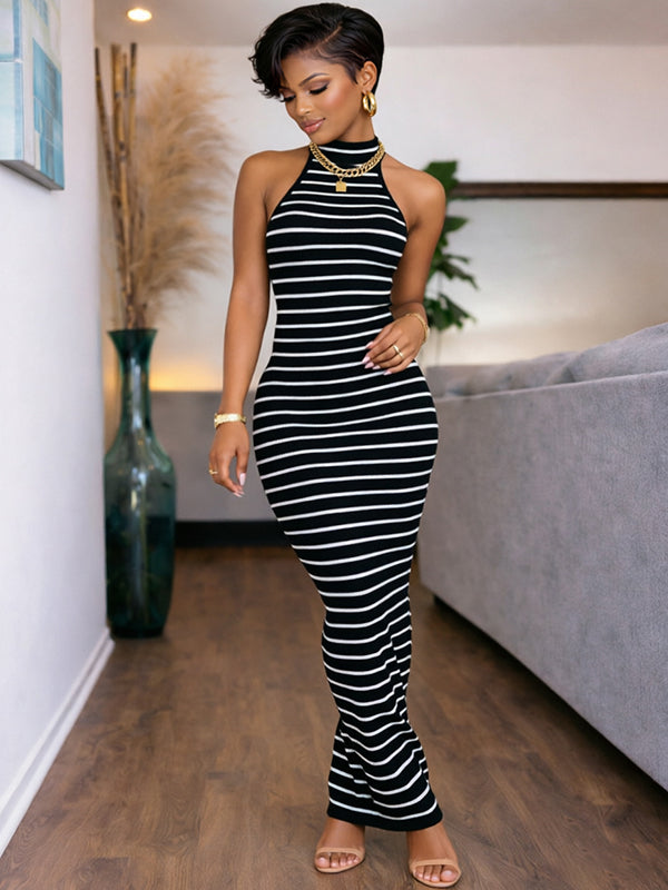 Stripe Halter Maxi Dress