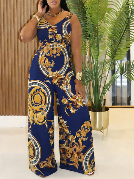 Printed Sleeveless Wide-Leg Jumpsuit