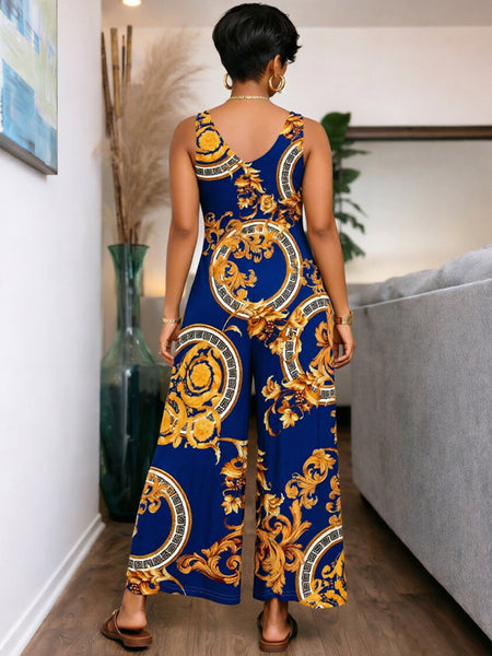 Printed Sleeveless Wide-Leg Jumpsuit