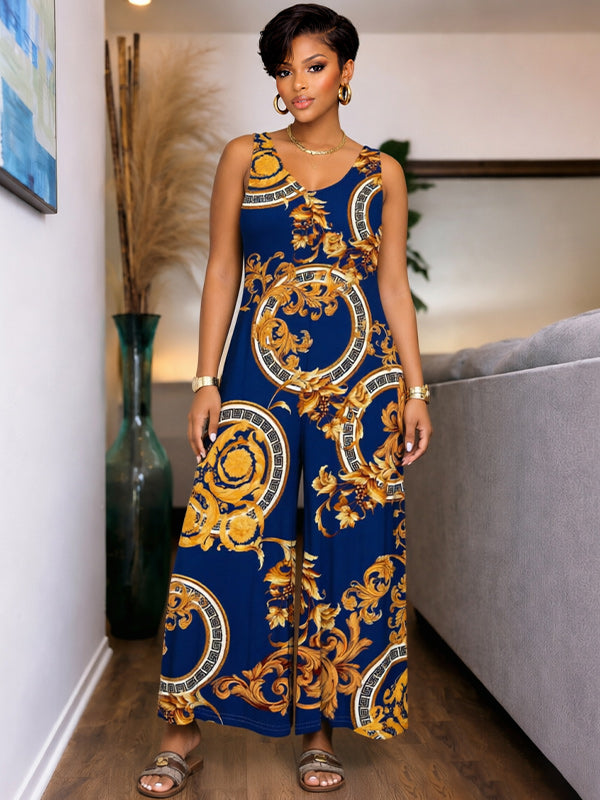 Printed Sleeveless Wide-Leg Jumpsuit