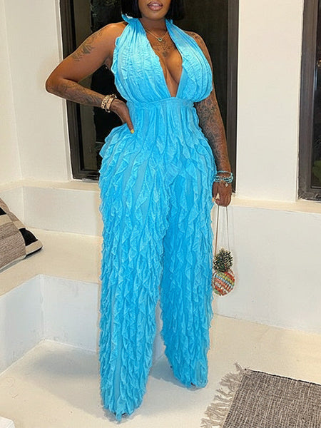 Motionkiller Solid Plunge Halter Jumpsuit