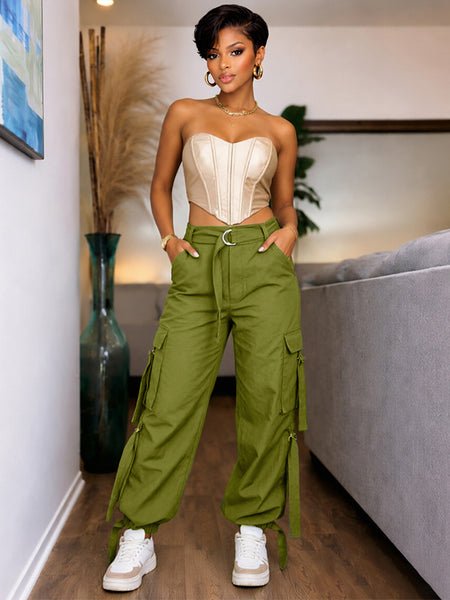Solid Cargo Jogger Pants
