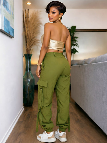 Solid Cargo Jogger Pants
