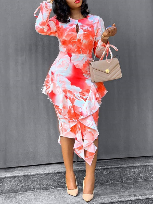 Printed Ruffle Bodycon Dress