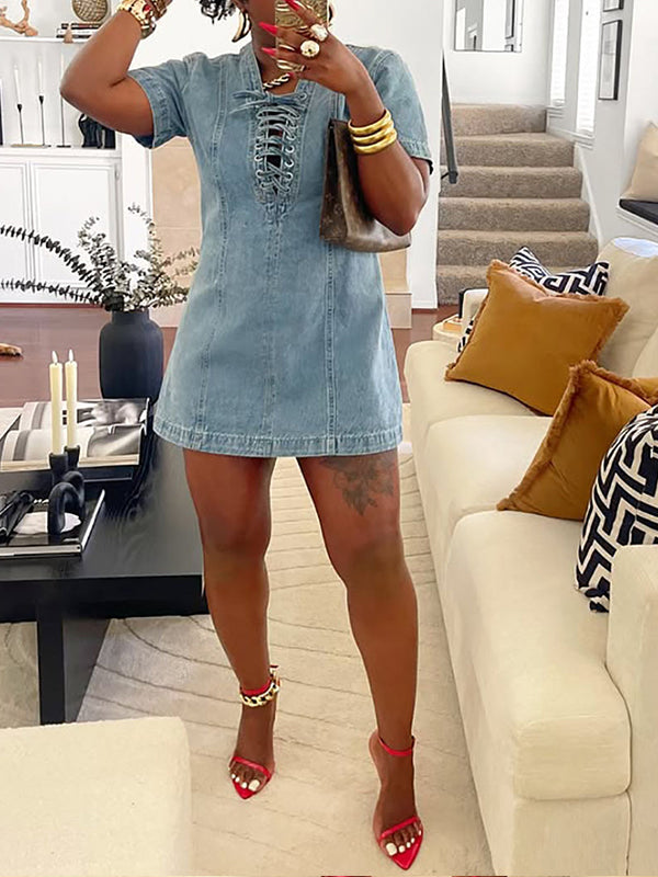 Lace-Up Denim Dress