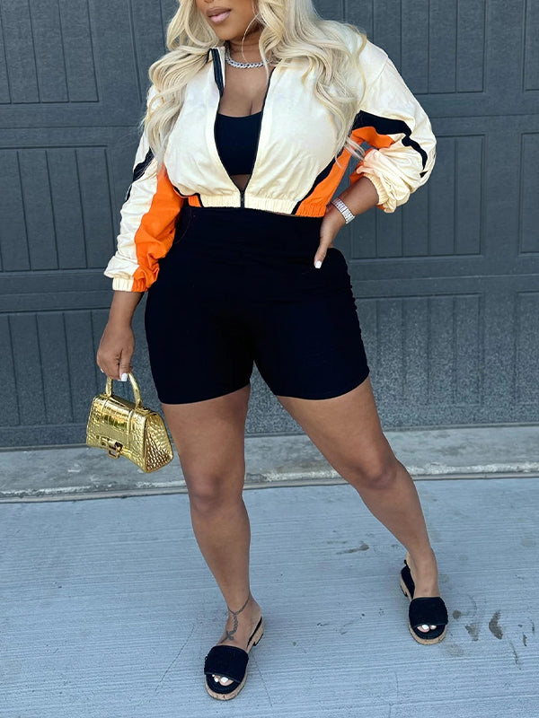 Colorblock Jacket & Biker Shorts Set