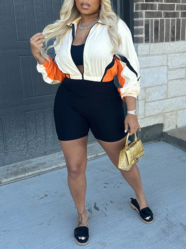 Colorblock Jacket & Biker Shorts Set