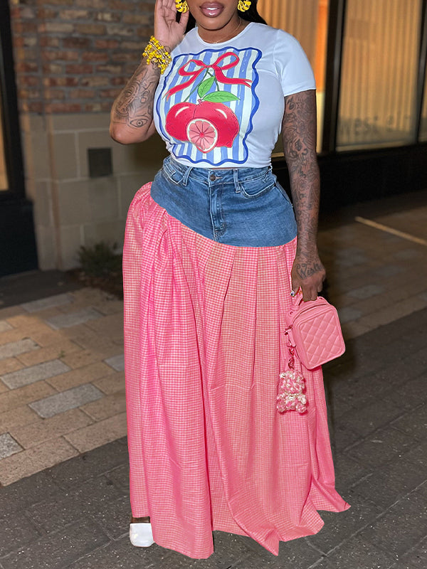 Printed Tee & Combo Skirt Set