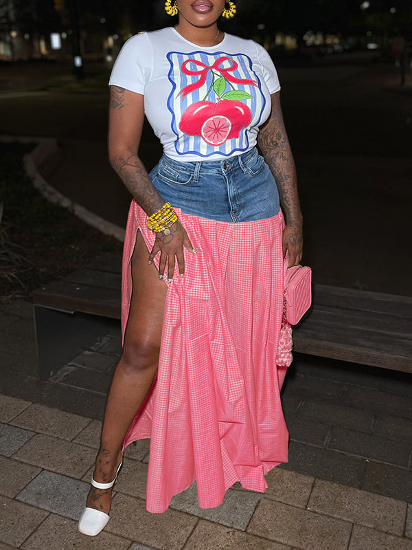 Printed Tee & Combo Skirt Set