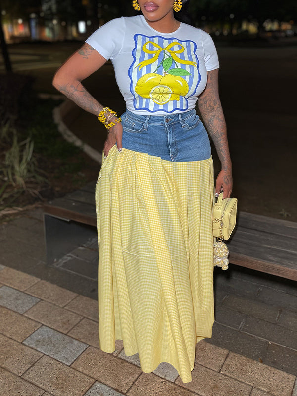 Printed Tee & Combo Skirt Set