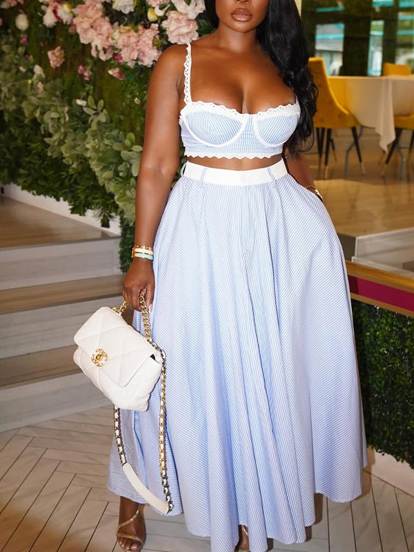 Stripe Bandeau Top & Skirt Set