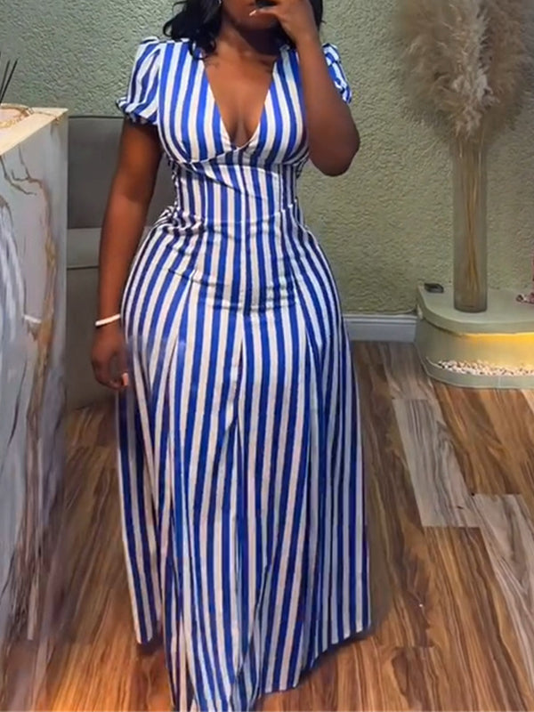 Stripe V-Neck Maxi Dress