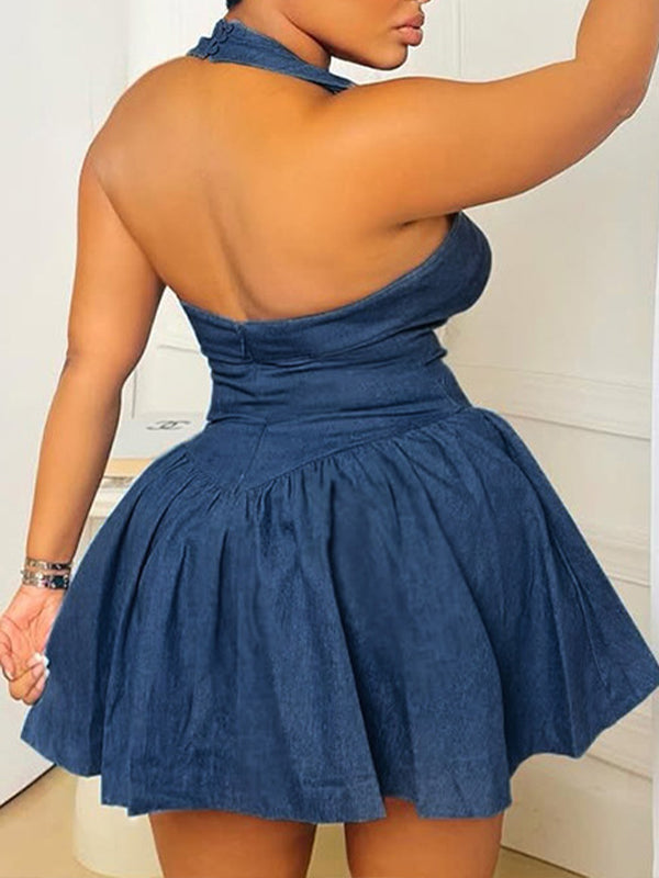 Halter Denim Mini Dress