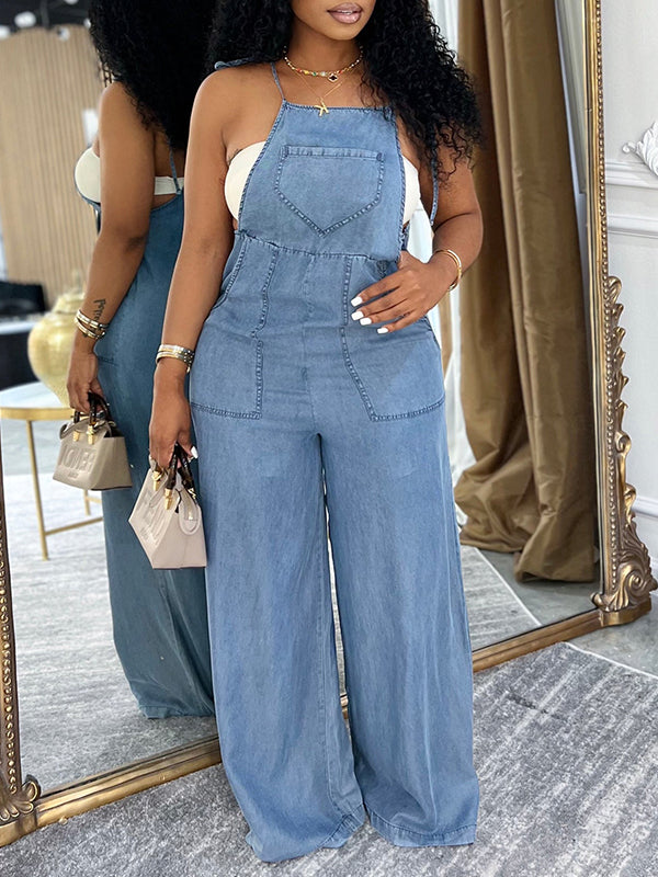 Denim Wide-Leg Cami Jumpsuit