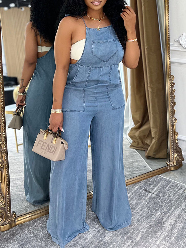 Denim Wide-Leg Cami Jumpsuit