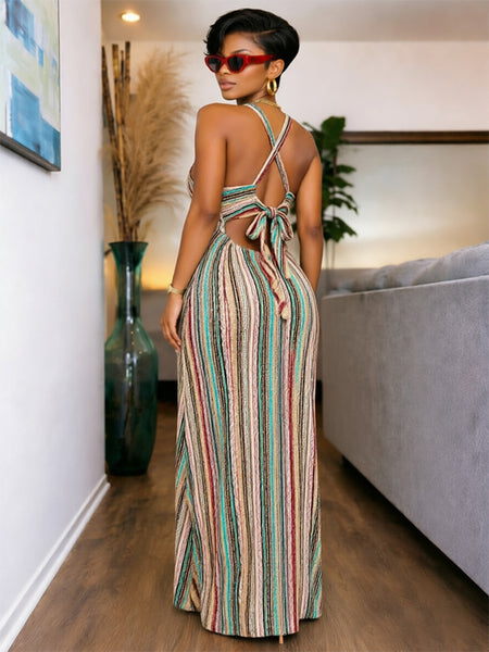 Stripe Sleeveless Tied Dress