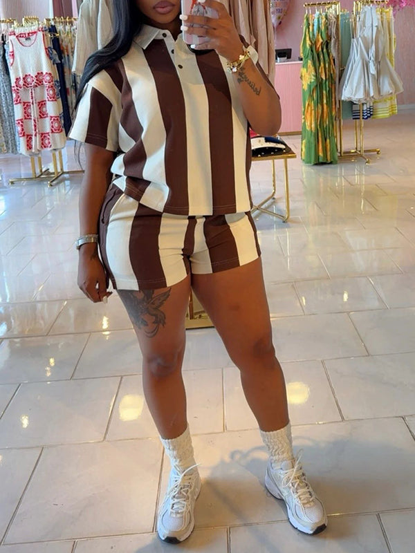 Stripe Polo Tee & Shorts Set