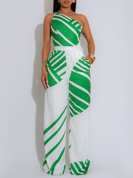 Printed One-Shoulder Jumpsuit