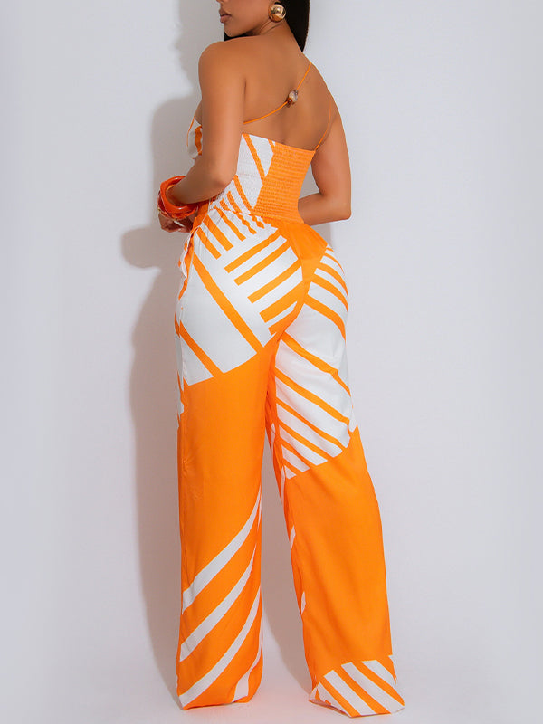 Printed One-Shoulder Jumpsuit