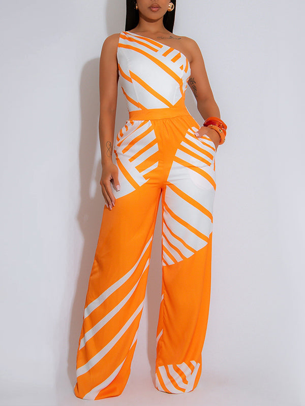 Printed One-Shoulder Jumpsuit