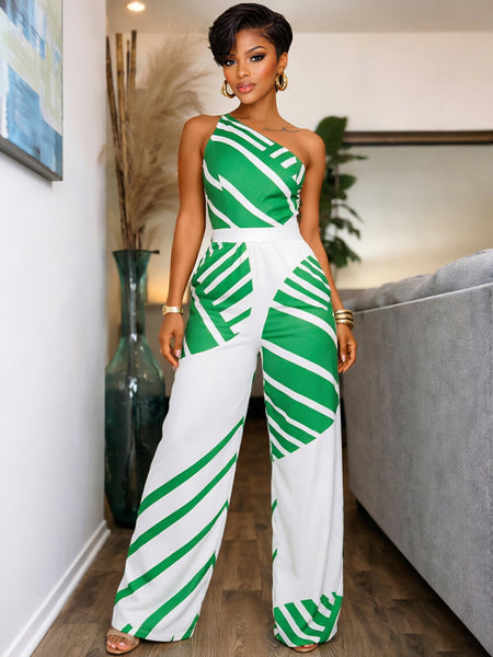 Printed One-Shoulder Jumpsuit