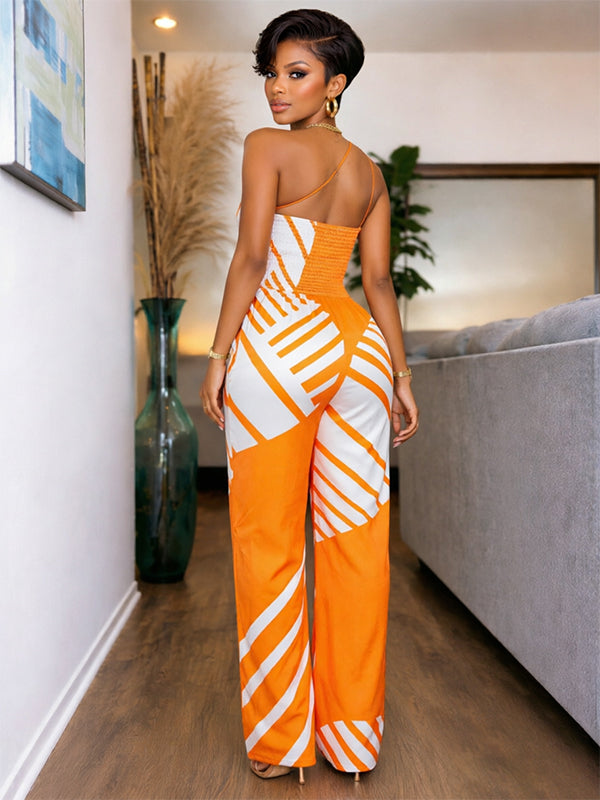 Printed One-Shoulder Jumpsuit