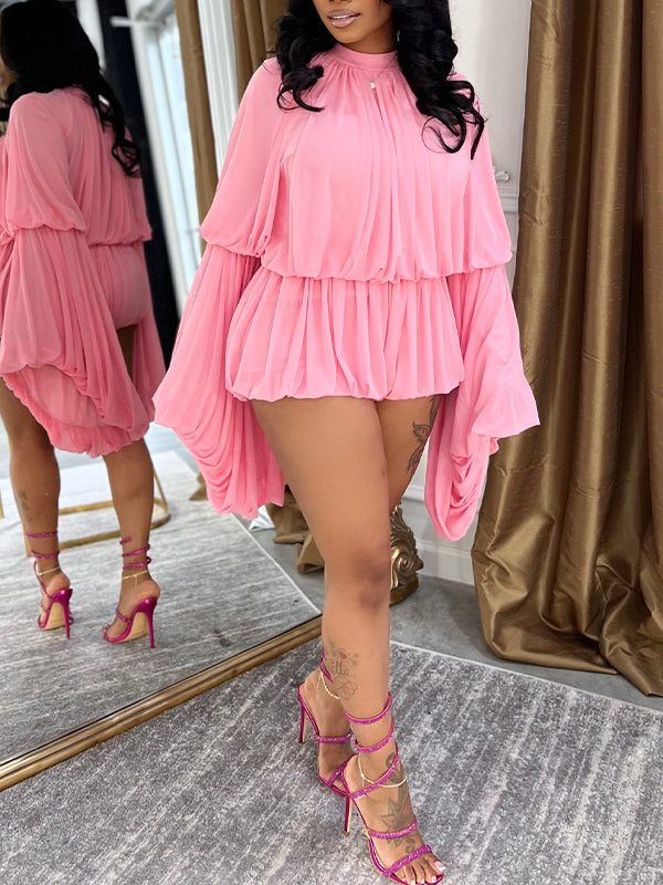 Bell-Sleeve Ruched Romper