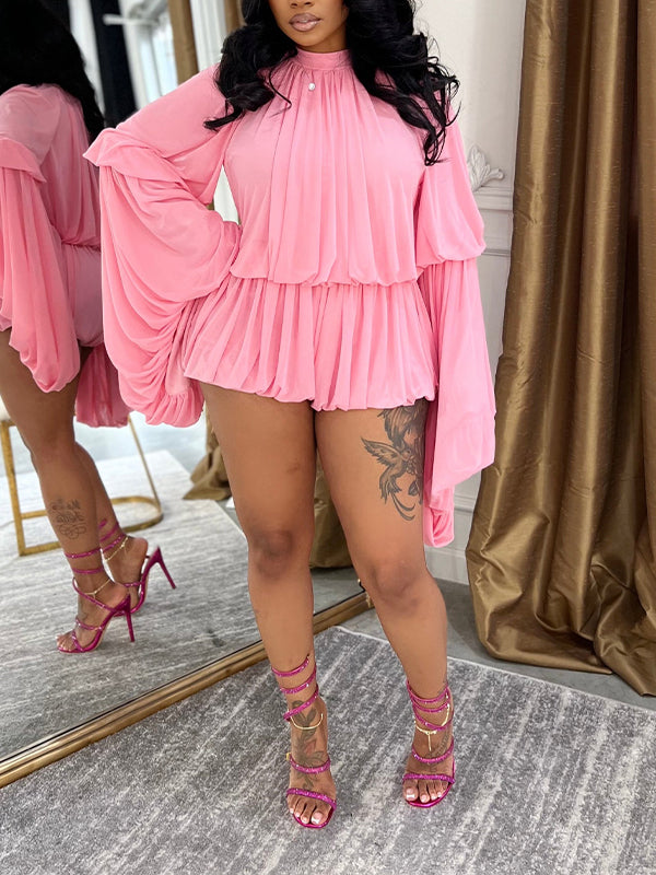 Bell-Sleeve Ruched Romper