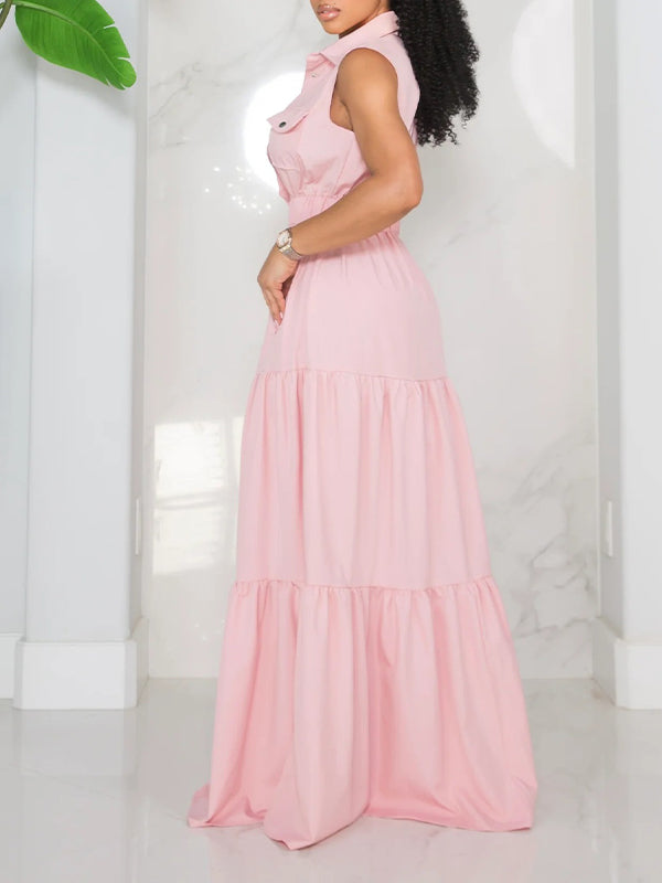 Solid Sleeveless Shirt Dress