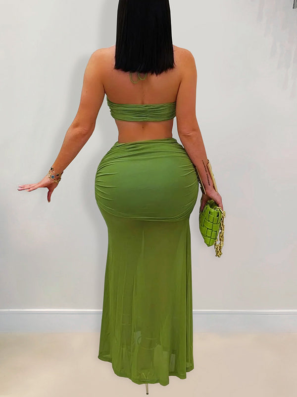 Halter Bandeau Top & Ruched Skirt Set