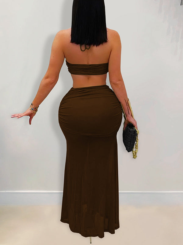 Halter Bandeau Top & Ruched Skirt Set