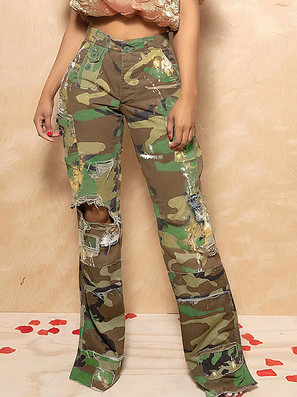 Ripped Camo Cargo Pants