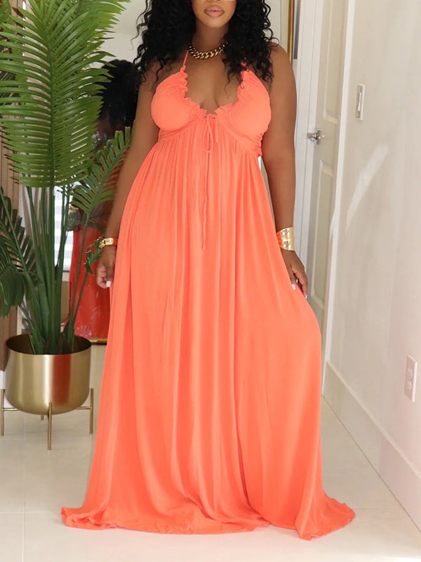 Solid Halter Tied Maxi Dress