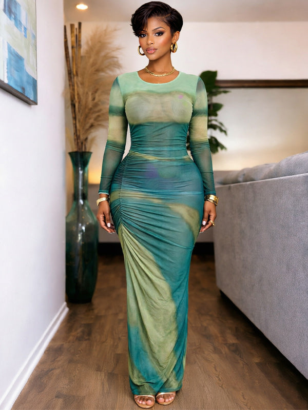 Printed Ruched Maxi Dress