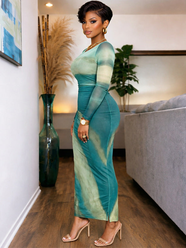 Printed Ruched Maxi Dress