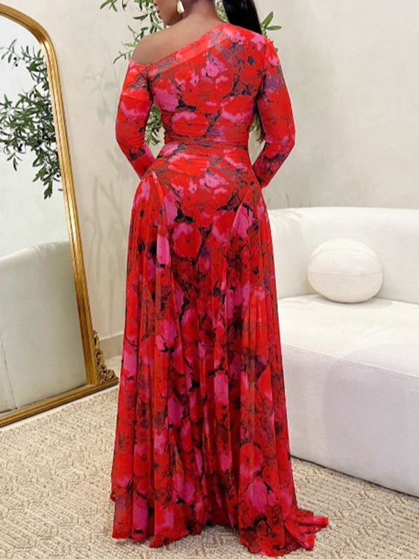 Printed Boat-Neck Maxi Dress