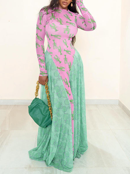 Two-Tone Combo Sheer Dress