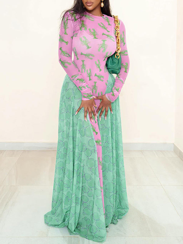 Two-Tone Combo Sheer Dress