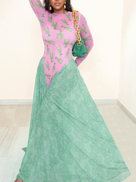 Two-Tone Combo Sheer Dress