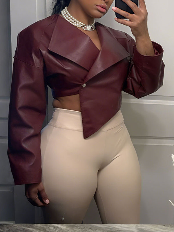Faux-Leather One-Button Blazer