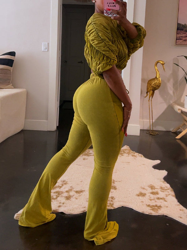 Ruched Boat-Neck Top & Pants Set