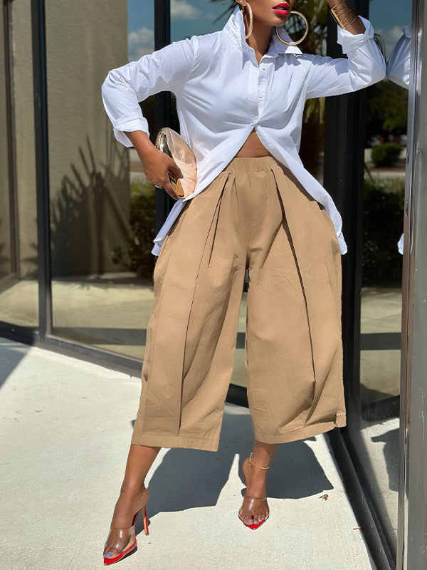 Solid Wide-Leg Capris