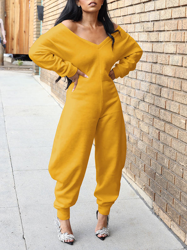 Solid V-Neck Jogger Jumpsuit