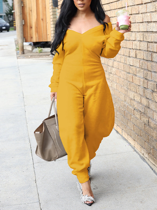 Solid V-Neck Jogger Jumpsuit