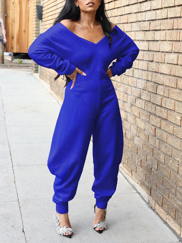 Solid V-Neck Jogger Jumpsuit