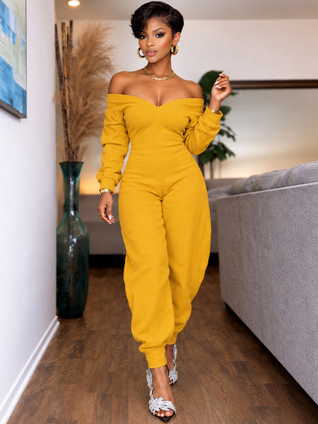 Solid V-Neck Jogger Jumpsuit